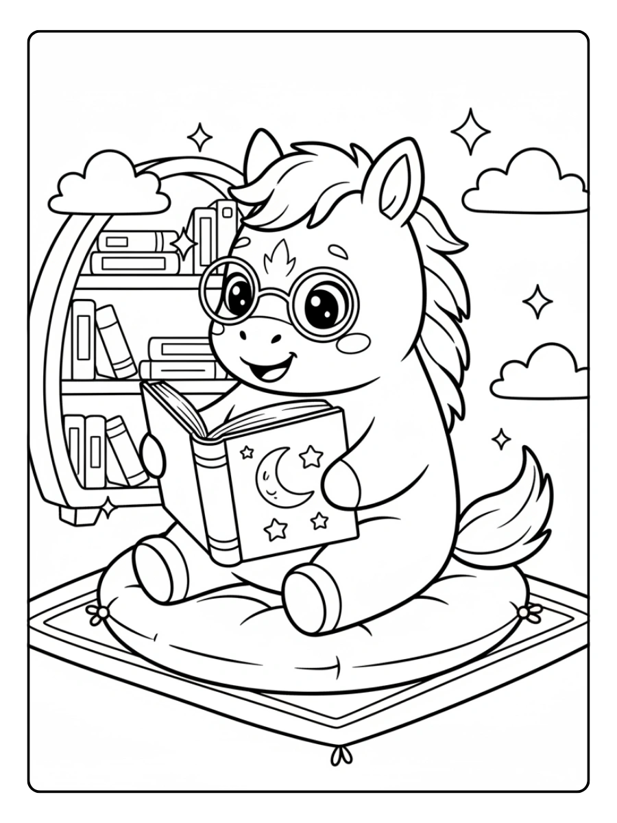 Cute Horse Coloring Pages – Cute Horse Reading Book