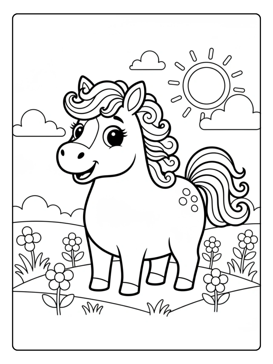 Cute Horse Coloring Pages – Horse Line Art for Kids