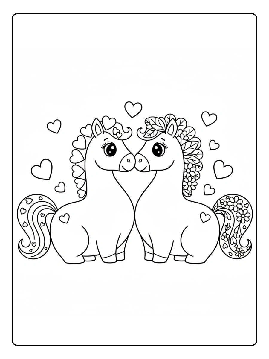 Cute Horse Coloring Pages – Horse in Love