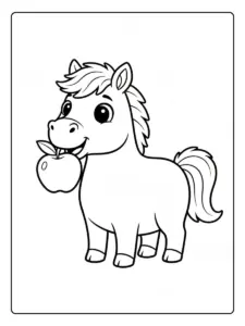 Cute Horse Coloring Pages – Horse with Apple