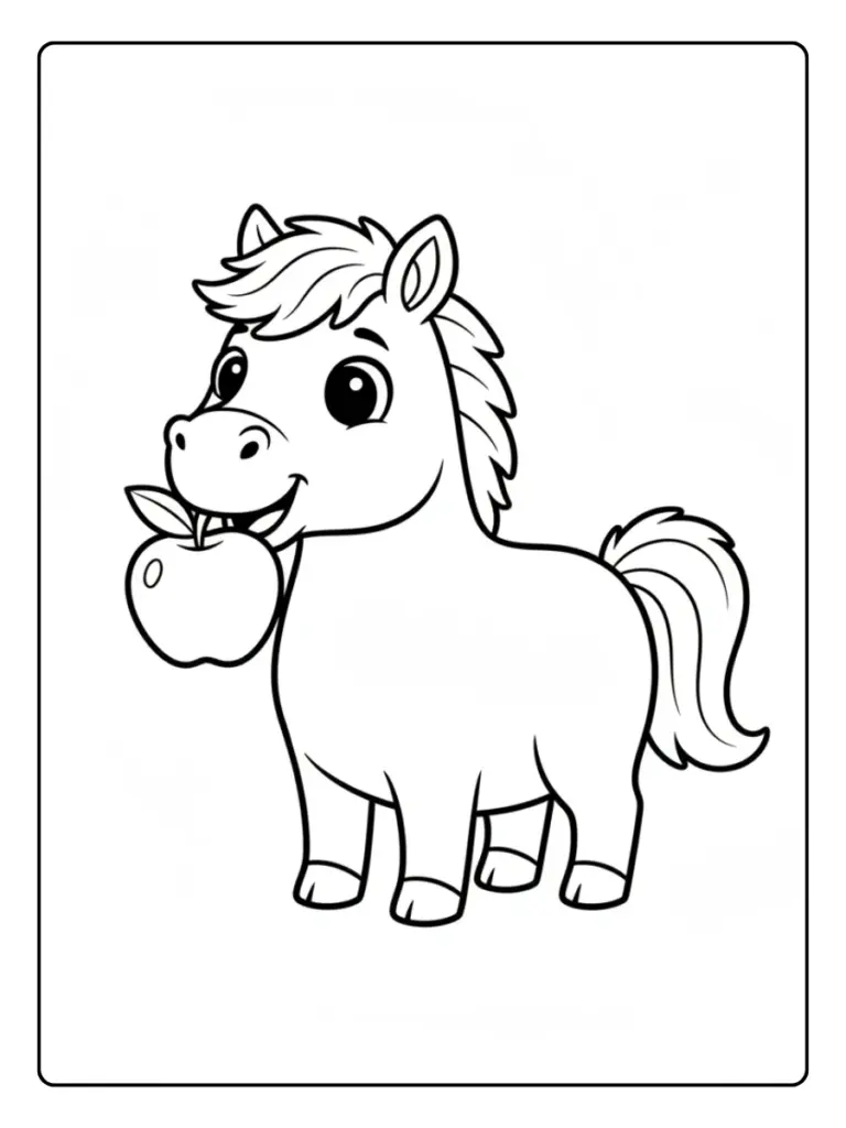 Cute Horse Coloring Pages – Horse with Apple
