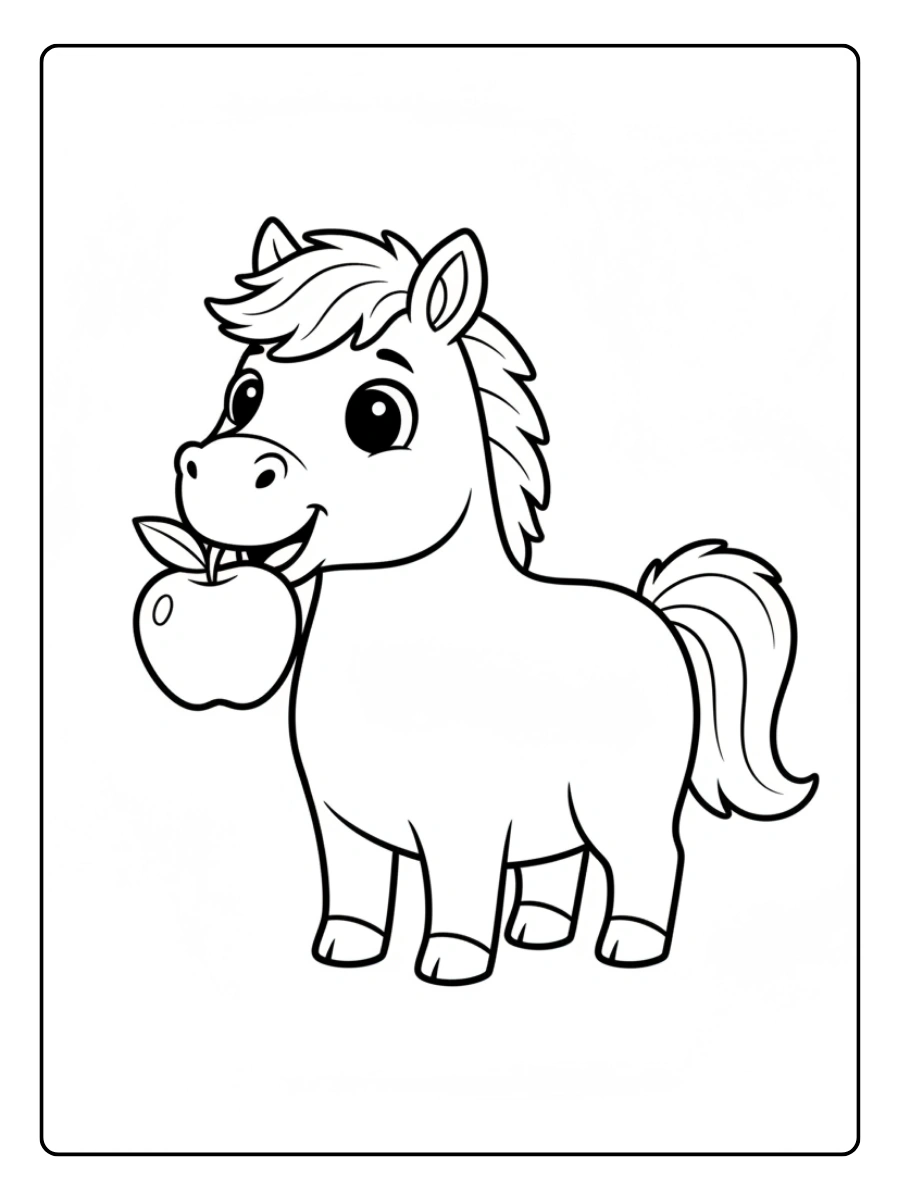 Cute Horse Coloring Pages – Horse with Apple