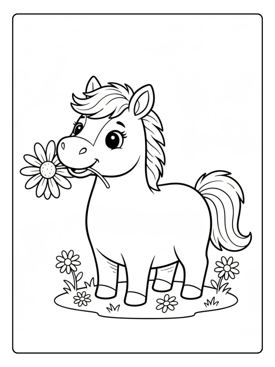 Cute Horse Coloring Pages – Horse with Daisy
