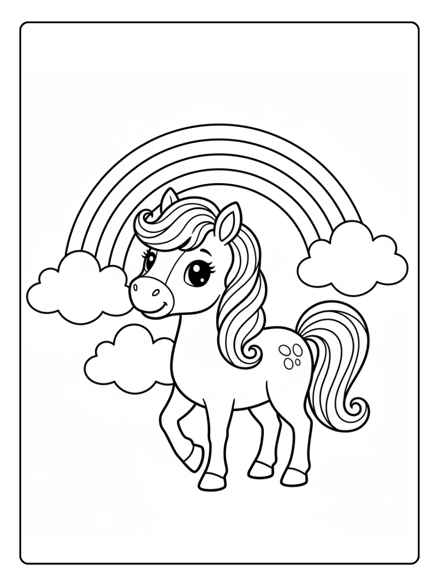 Cute Horse Coloring Pages – Horse with Rainbow