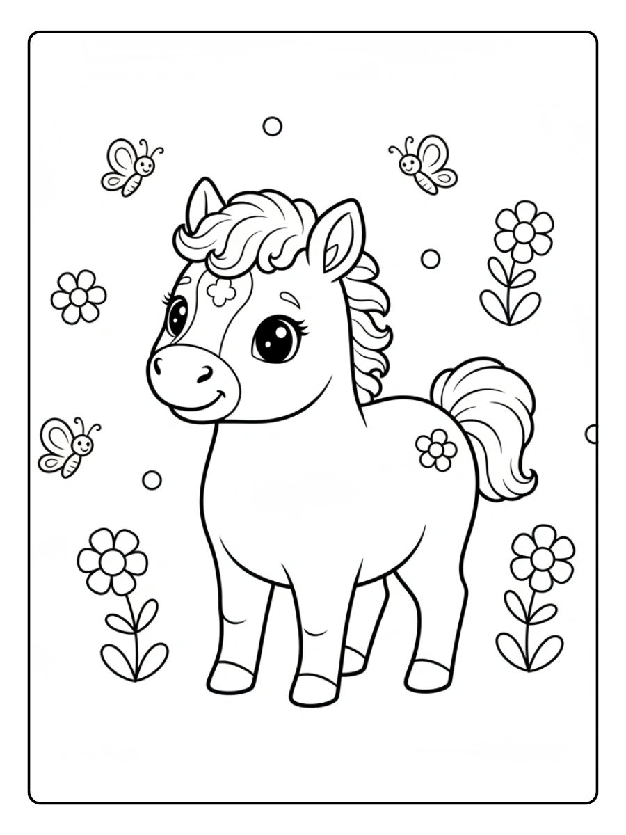 Cute Horse Coloring Pages – Simple Horse Line Art