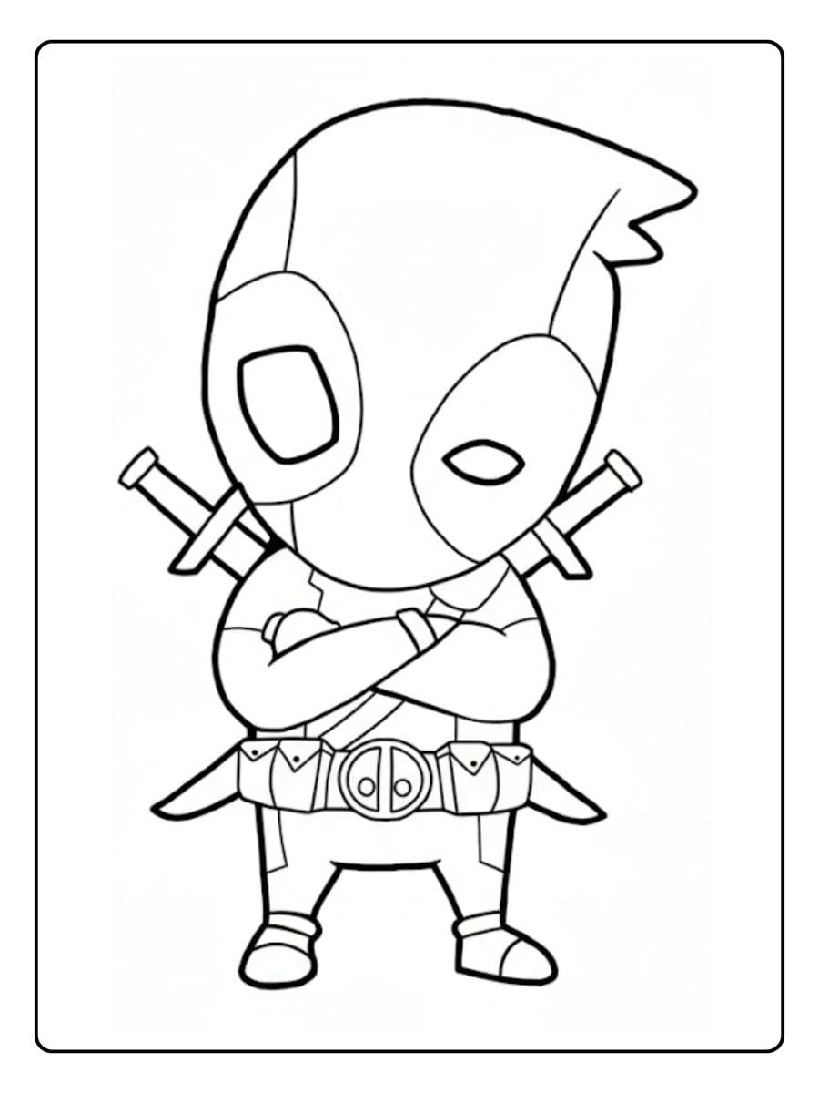 Cute Minimalist Deadpool Line Art for Coloring Pages