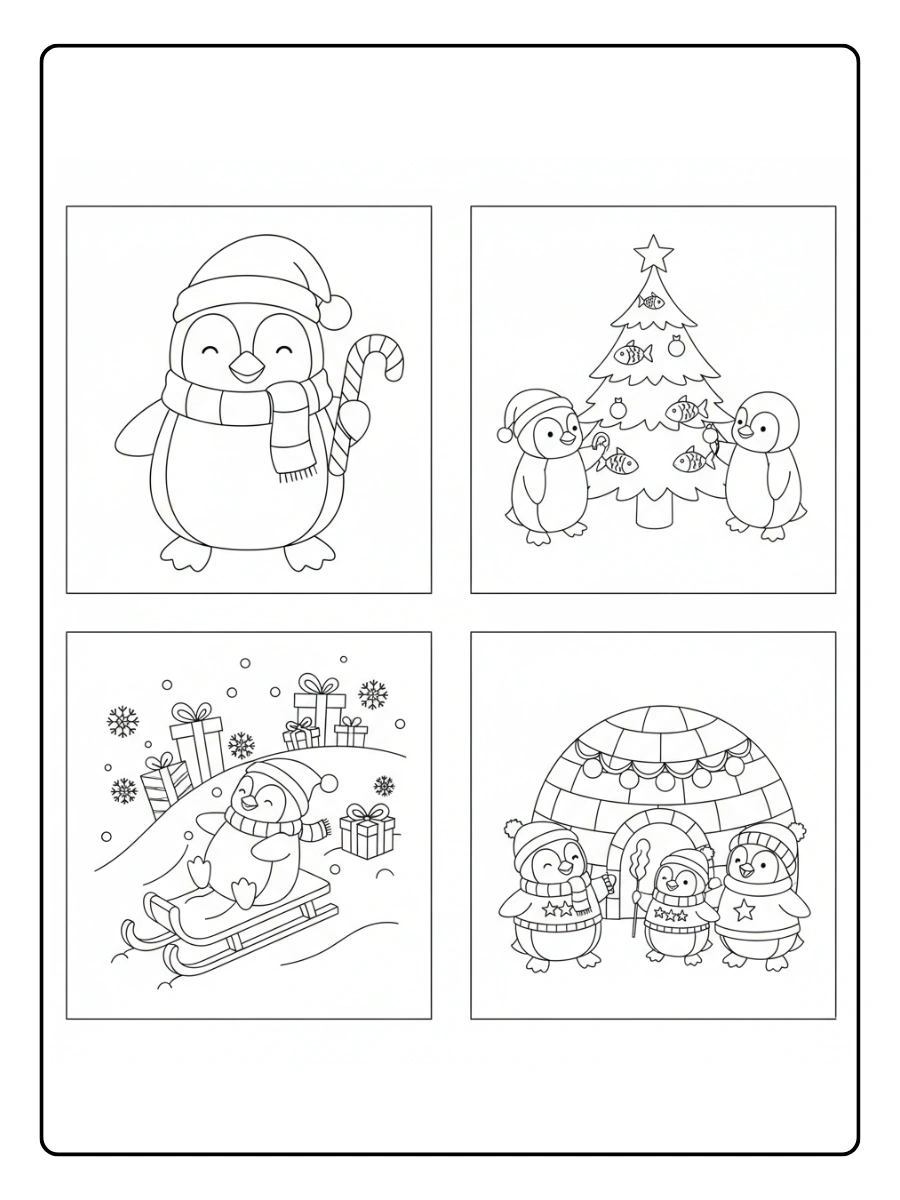 Cute Penguin Coloring Pages – Cute Penguin Christmas Style