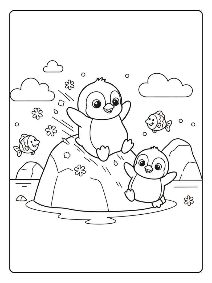 Cute Penguin Coloring Pages – Cute Penguin Playing