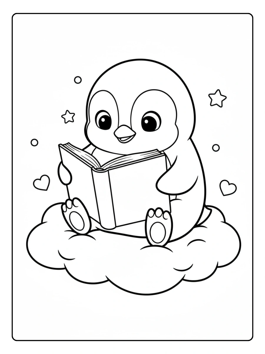 Cute Penguin Coloring Pages – Cute Penguin Reading Book