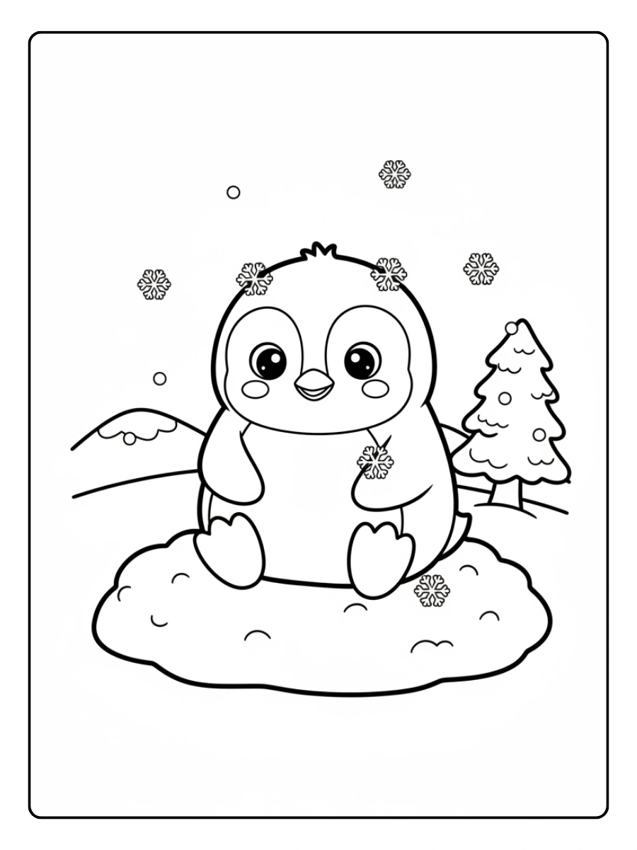 Cute Penguin Coloring Pages – Penguin in Snow