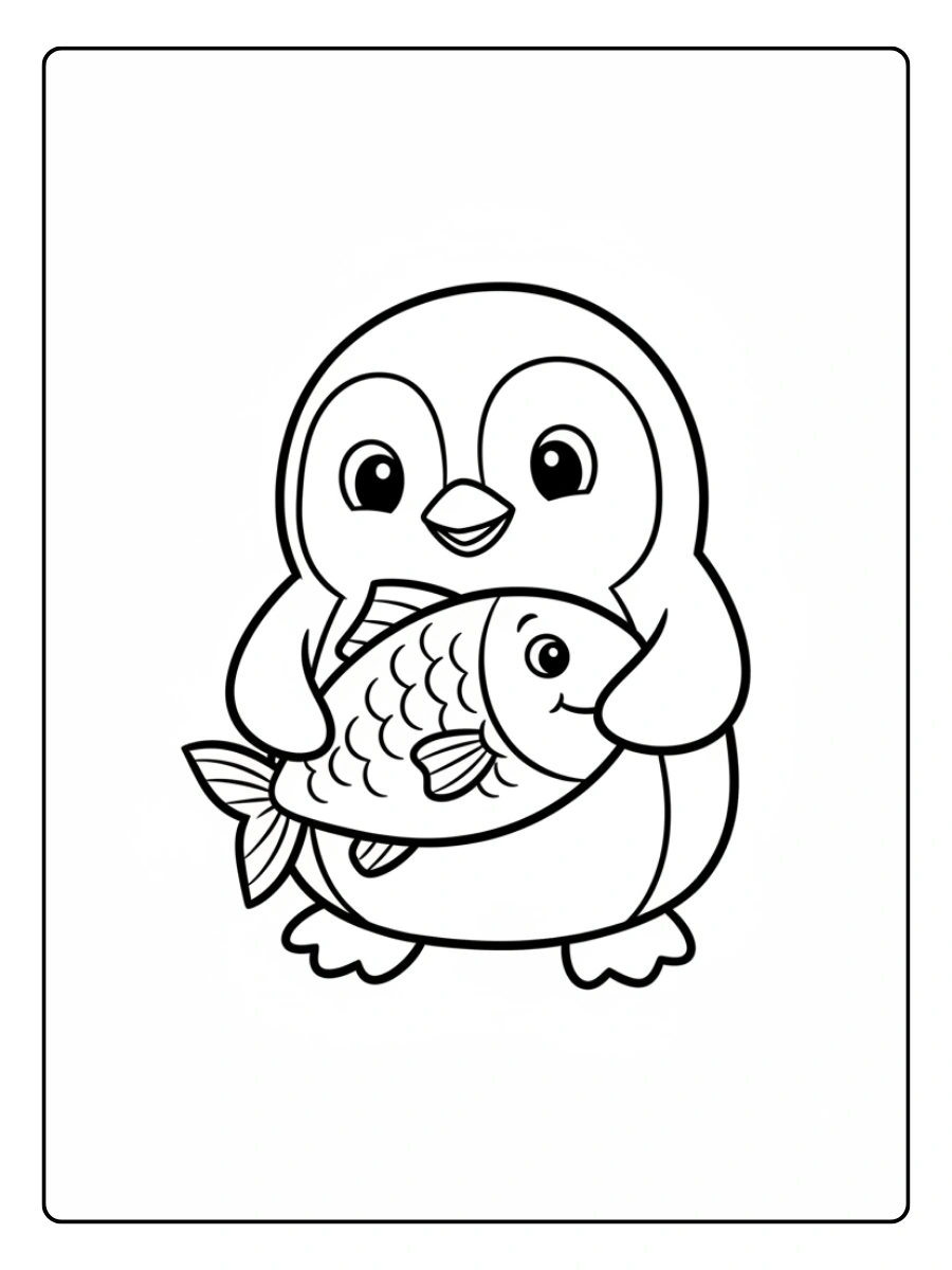 Cute Penguin Coloring Pages – Penguin with Fish