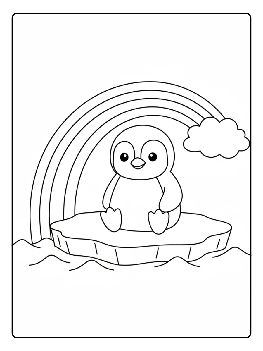 Cute Penguin Coloring Pages – Penguin with Rainbow