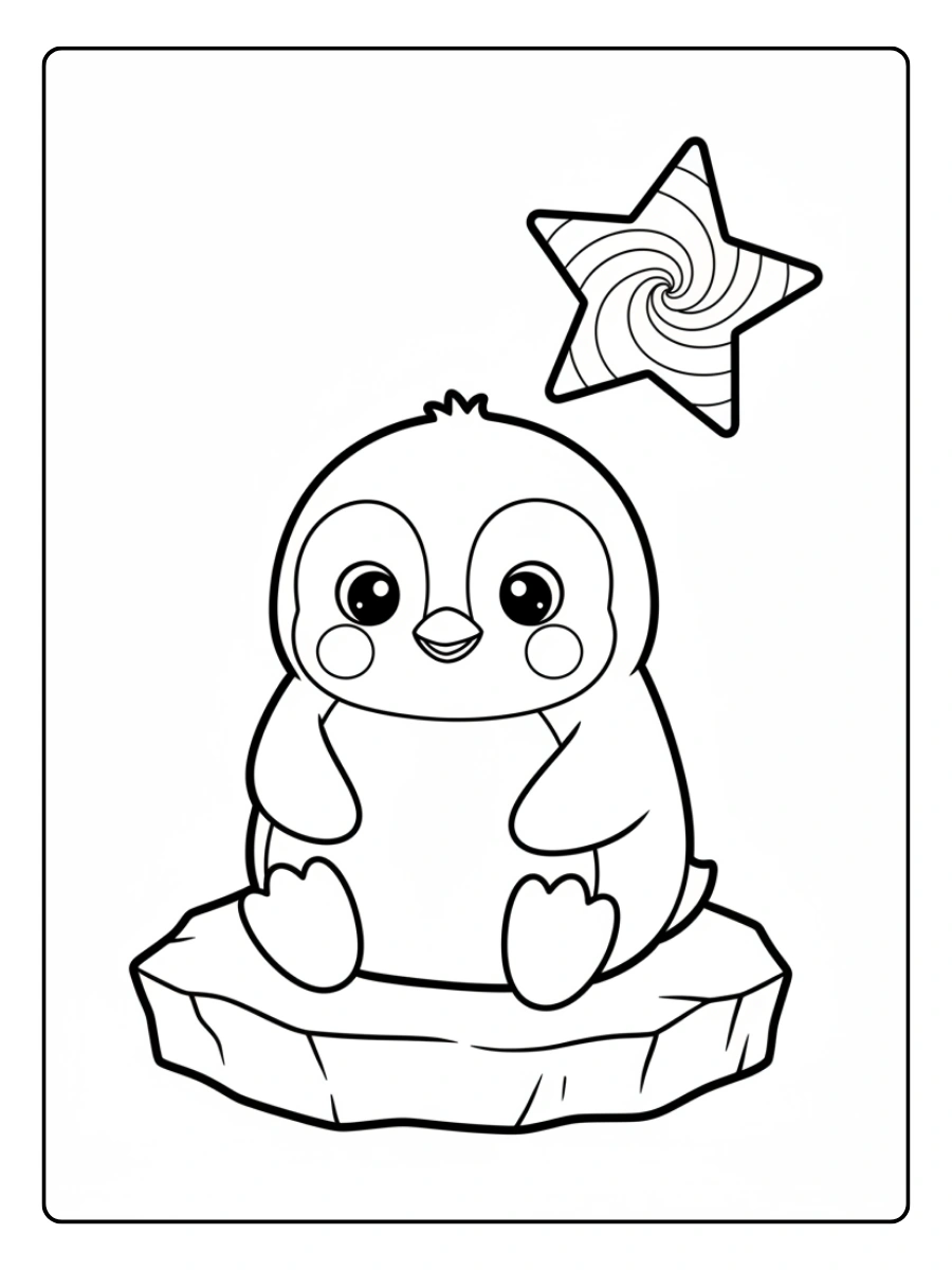 Cute Penguin Coloring Pages – Penguin with Star
