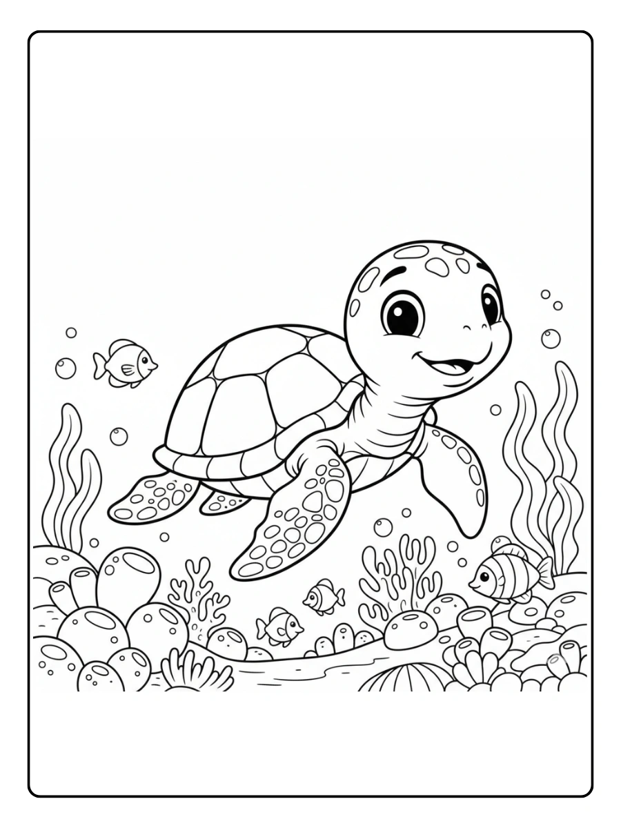 Cute Turtle Coloring Pages – Cute Turtle Coral Reef