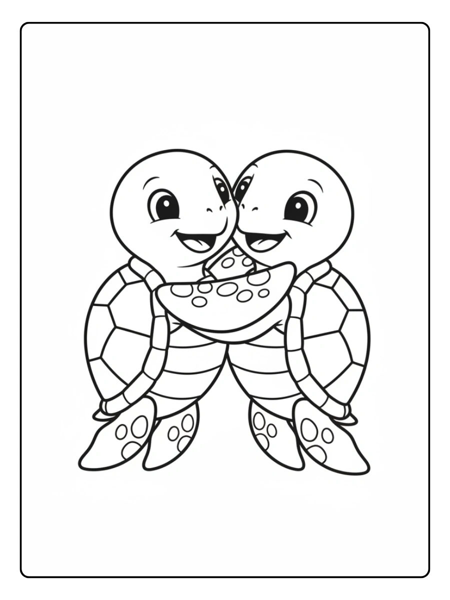 Cute Turtle Coloring Pages – Cute Turtle Hugging
