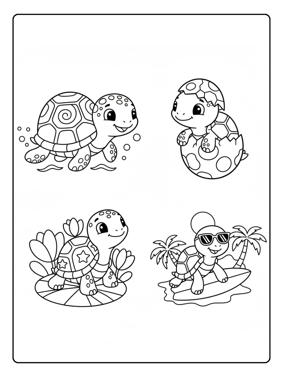 Cute Turtle Coloring Pages – Turtle Line Art for Kids