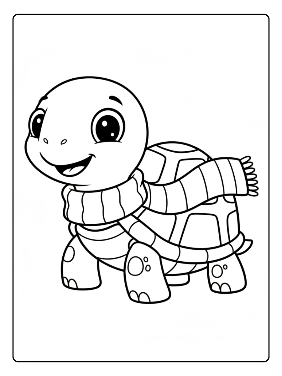 Cute Turtle Coloring Pages – Turtle Wearing Scarf