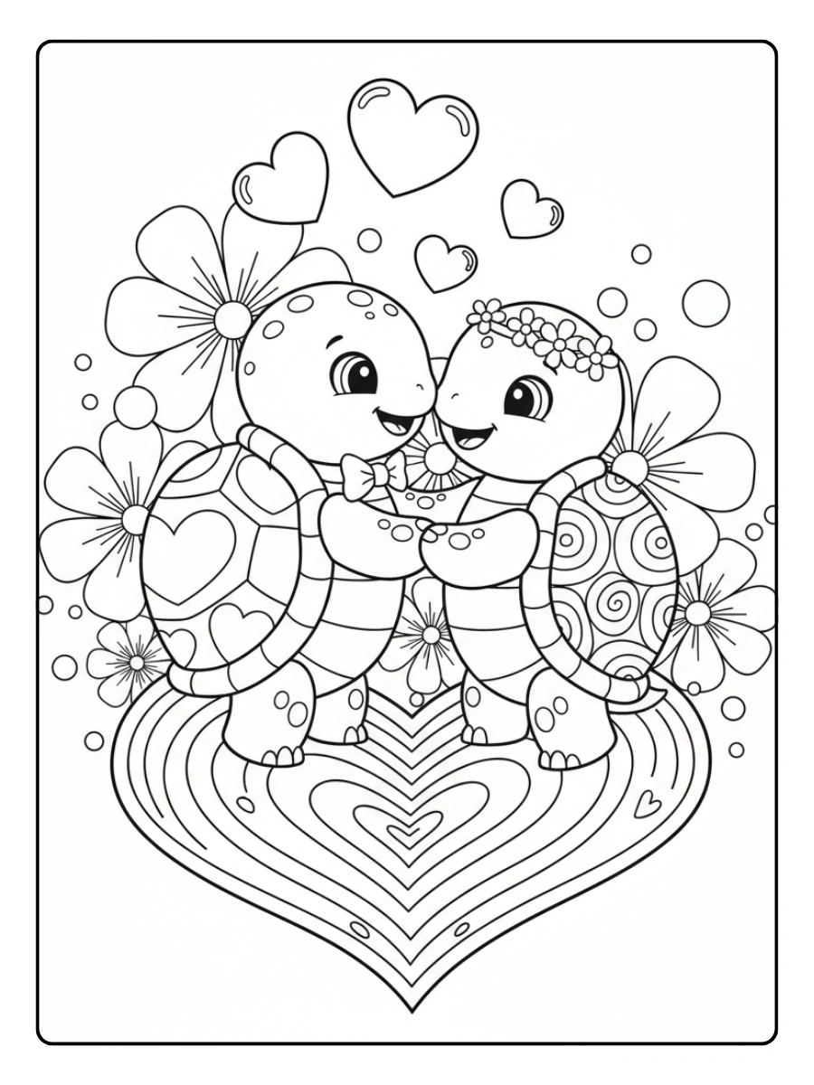 Cute Turtle Coloring Pages – Turtle in Love