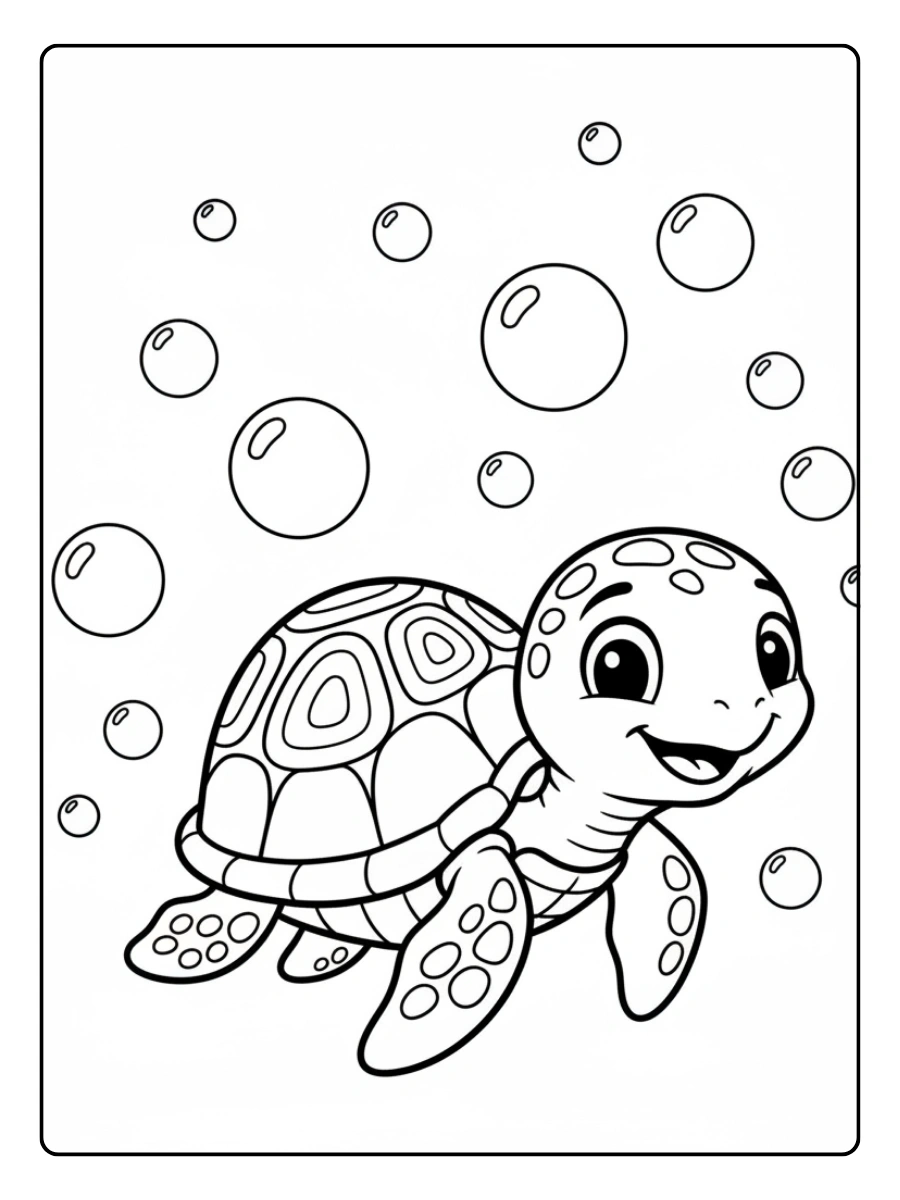 Cute Turtle Coloring Pages – Turtle with Bubbles