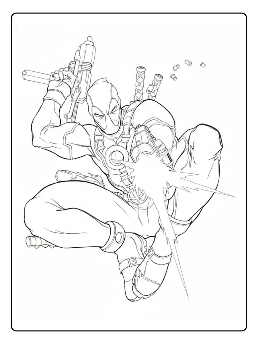 Deadpool Coloring Pages Dynamic Action Pose Line Art