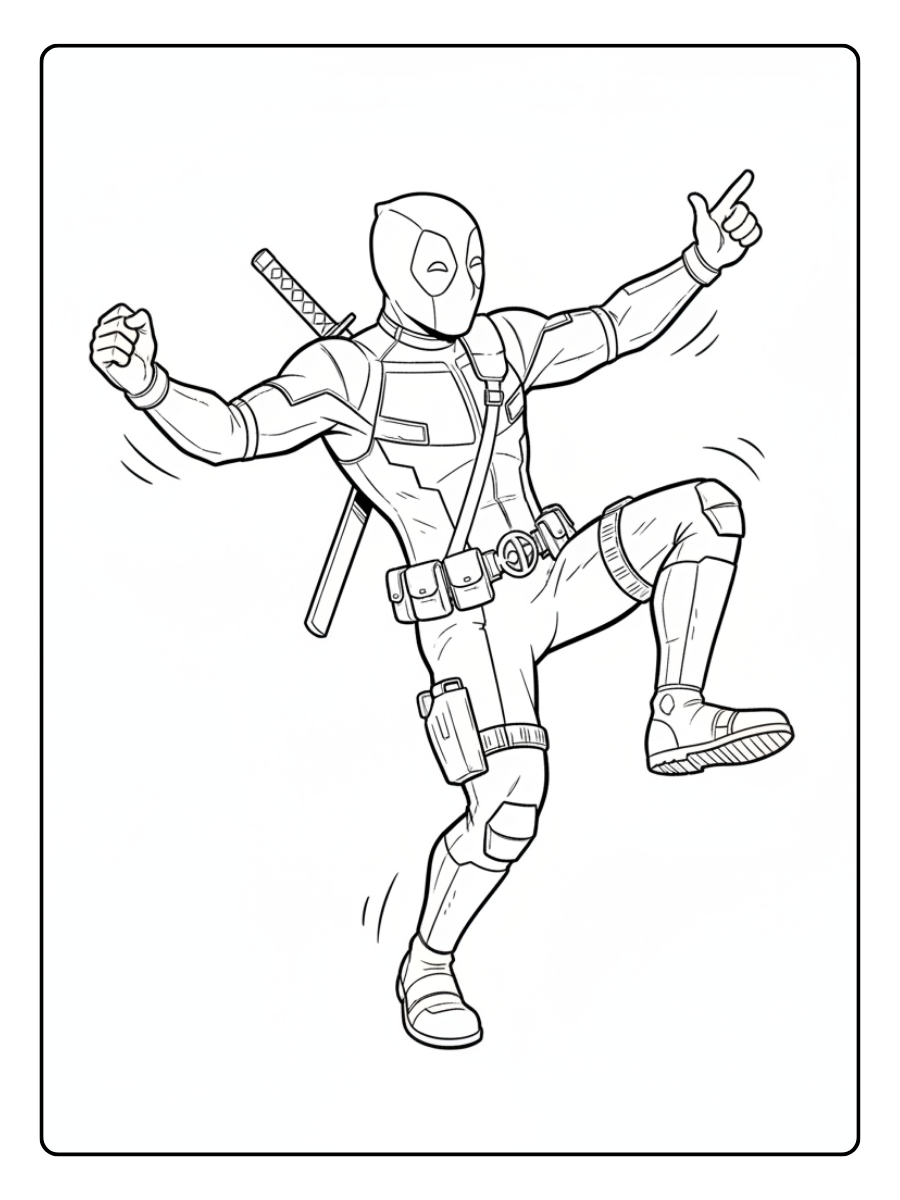 Deadpool Coloring Pages – Deadpool Dancing Happily