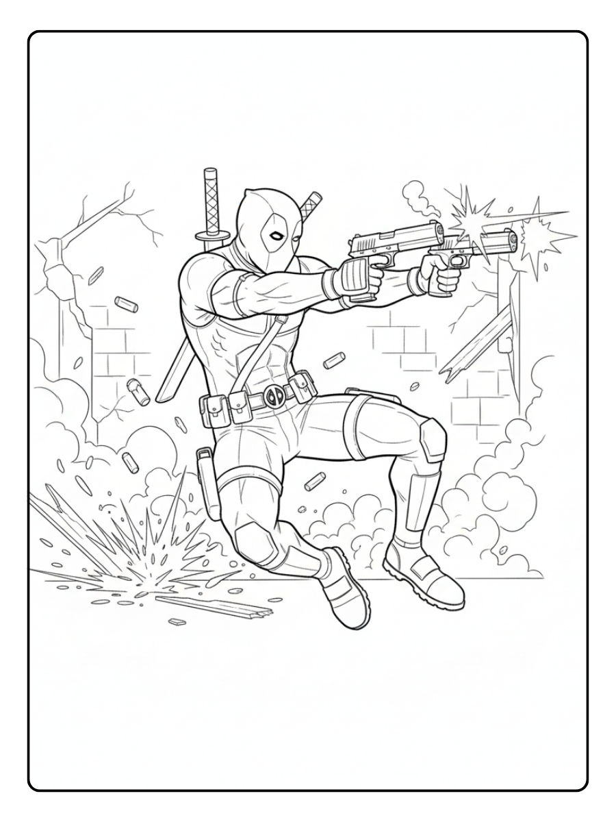 Deadpool Coloring Pages – Deadpool Gun Action Scene