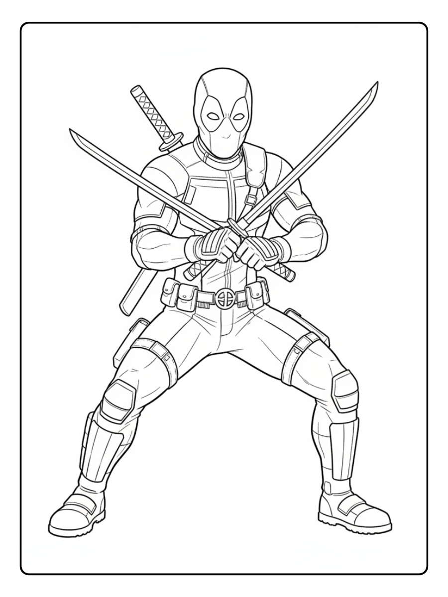 Deadpool Coloring Pages – Deadpool Holding Two Swords