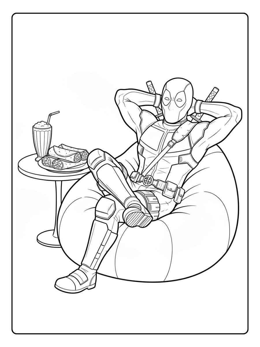 Deadpool Coloring Pages – Deadpool Sitting Comfortably