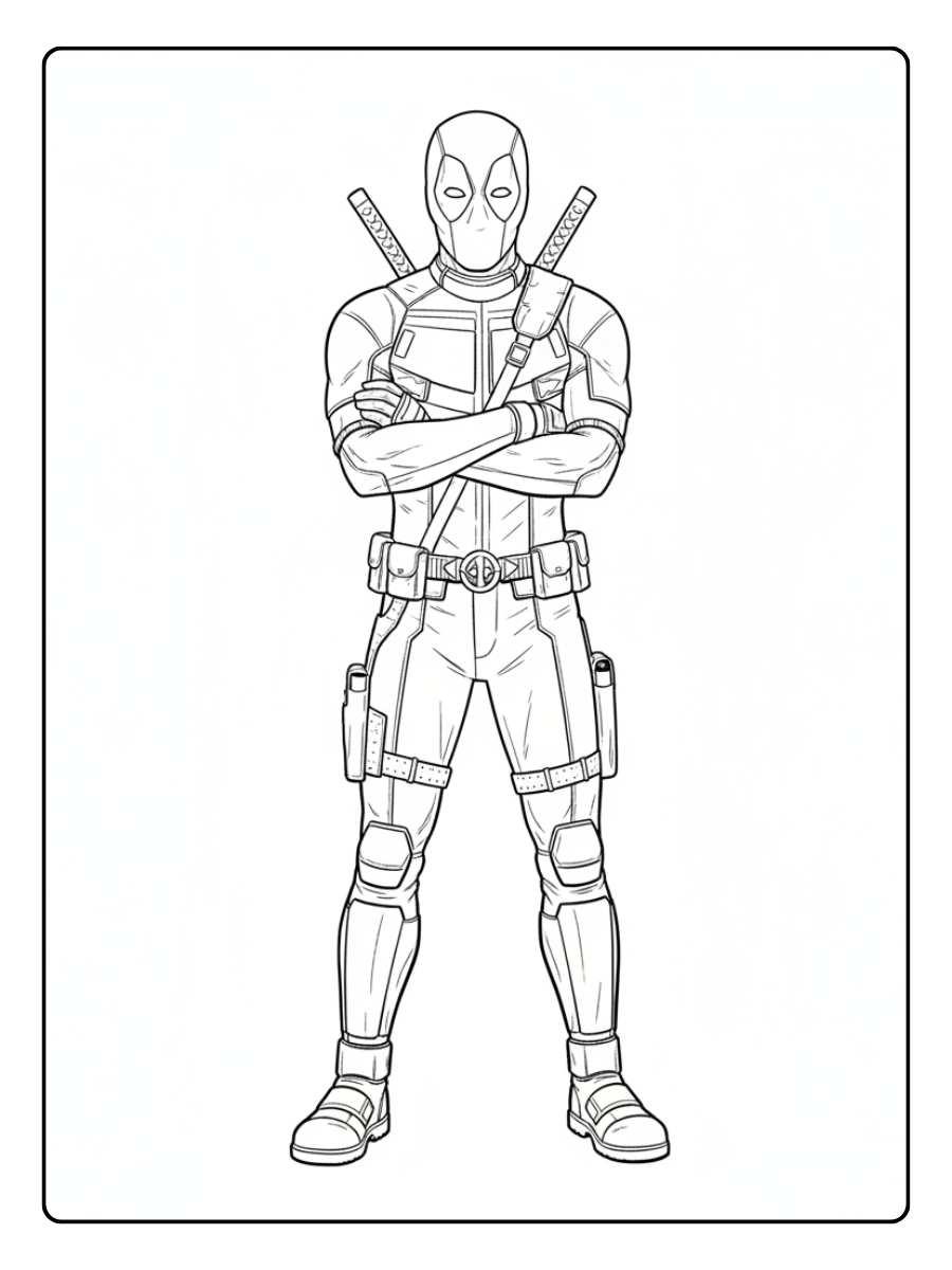 Deadpool Coloring Pages – Deadpool Standing with Crossed Arms