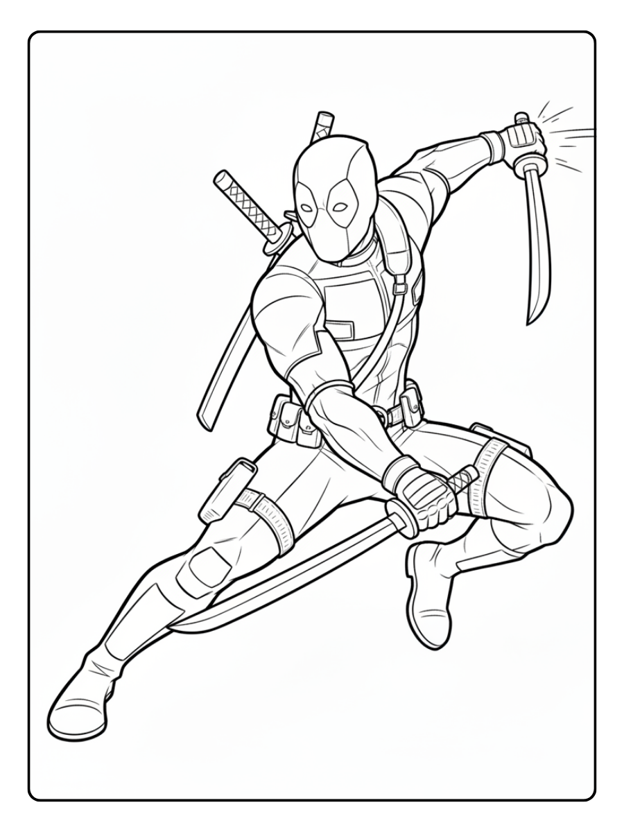 Deadpool Coloring Pages – Deadpool Sword Action Pose