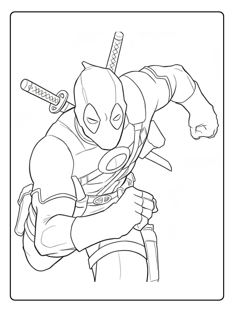 Deadpool Coloring Pages Simple Line Art Outline of the Comic Character