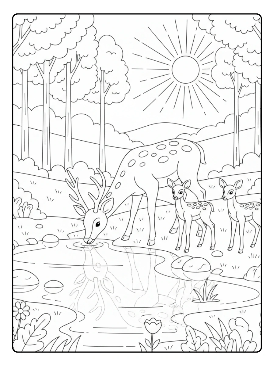 Deer Coloring Pages – Deer Drinking Water