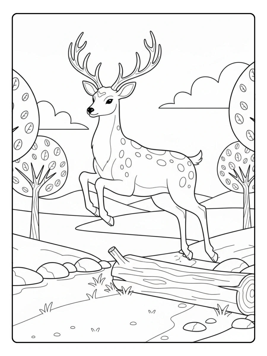 Deer Coloring Pages – Deer Jumping