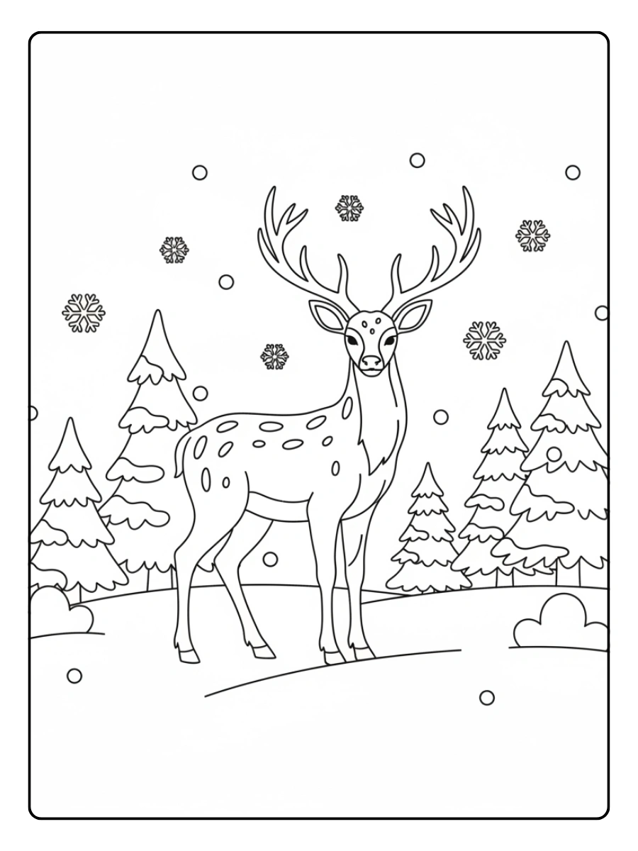 Deer Coloring Pages – Deer in Snow