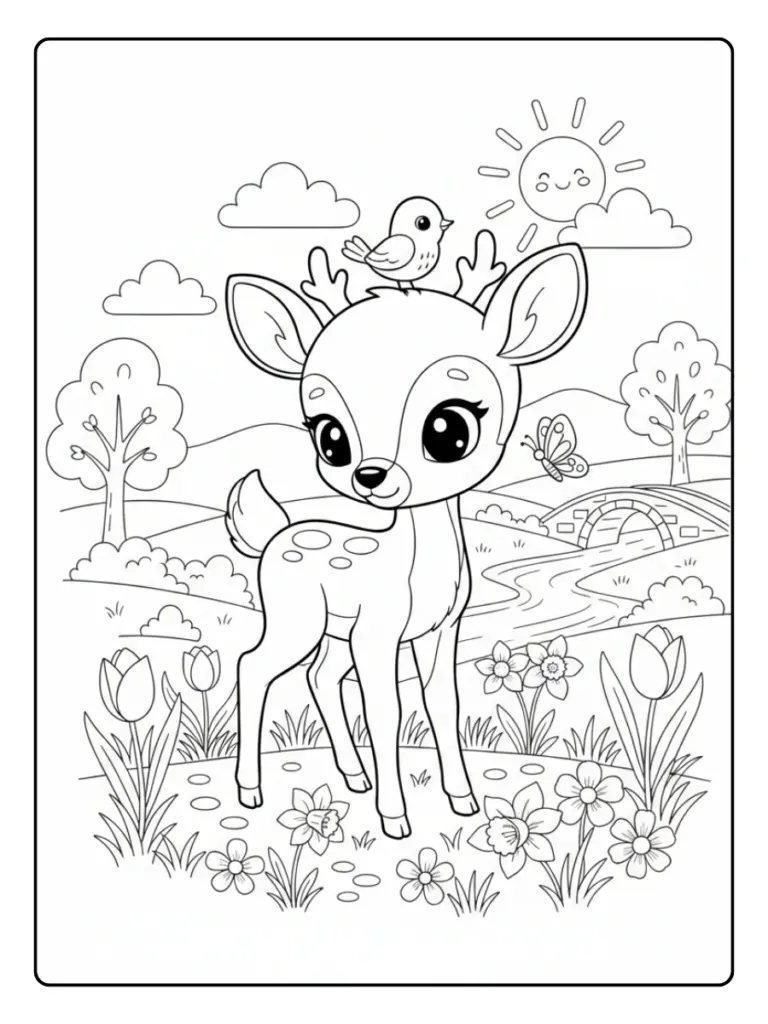 Deer Coloring Pages – Spring Deer Theme