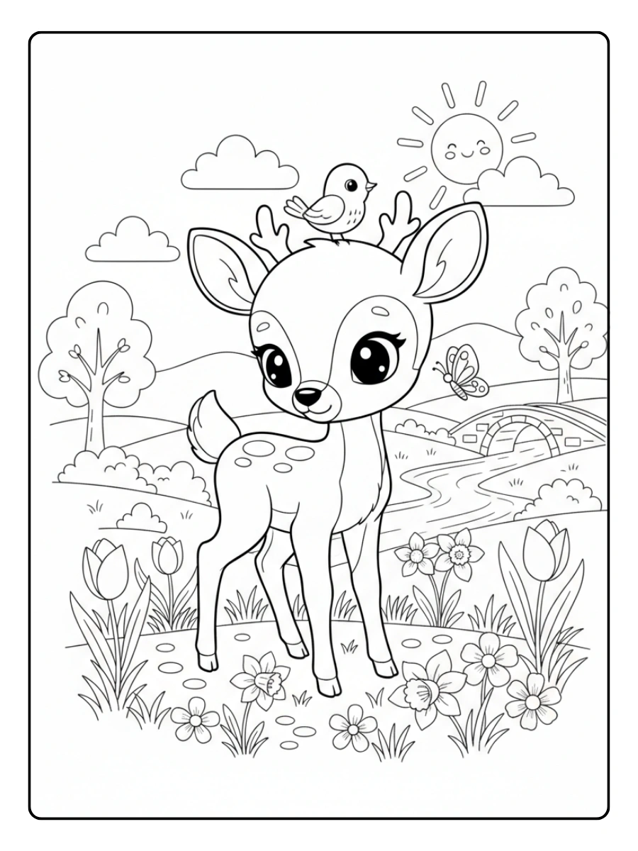 Deer Coloring Pages – Spring Deer Theme