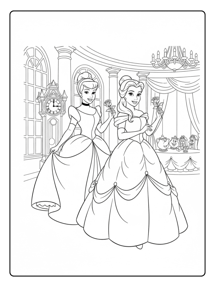 Disney Princess Coloring Pages – Cinderella and Belle