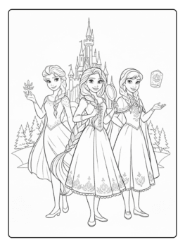 Disney Princess Coloring Pages – Elsa – Anna – Rapunzel
