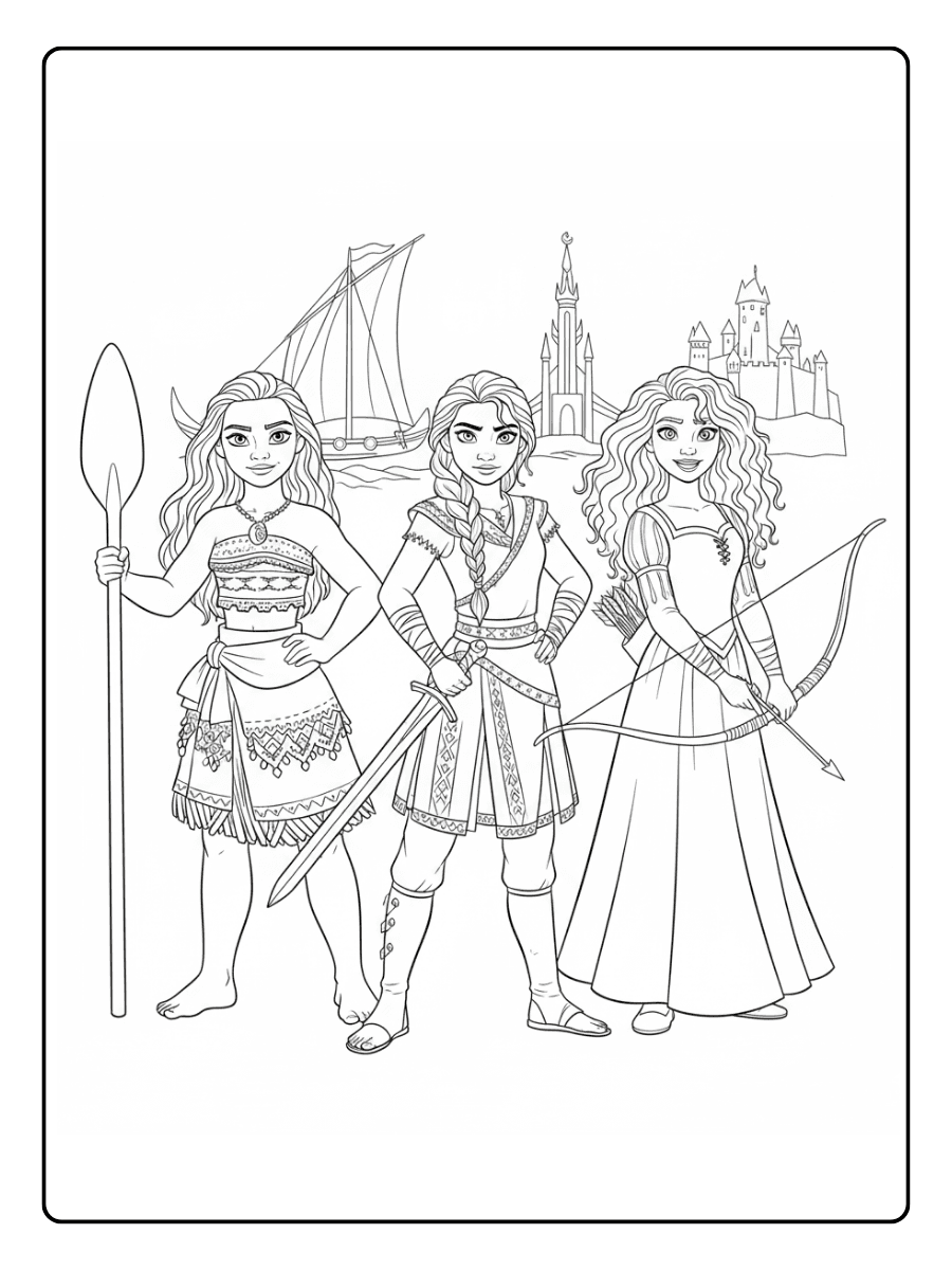 Disney Princess Coloring Pages – Moana – Raya – Merida