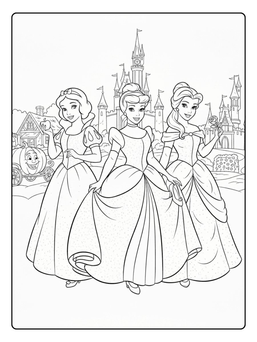Disney Princess Coloring Pages – Snow White – Cinderella – Belle