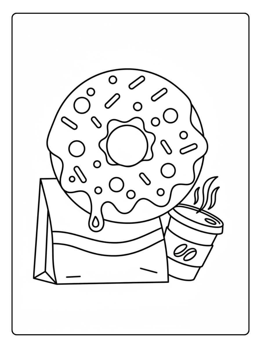 Donut Coloring Pages – Donut Shop Scene