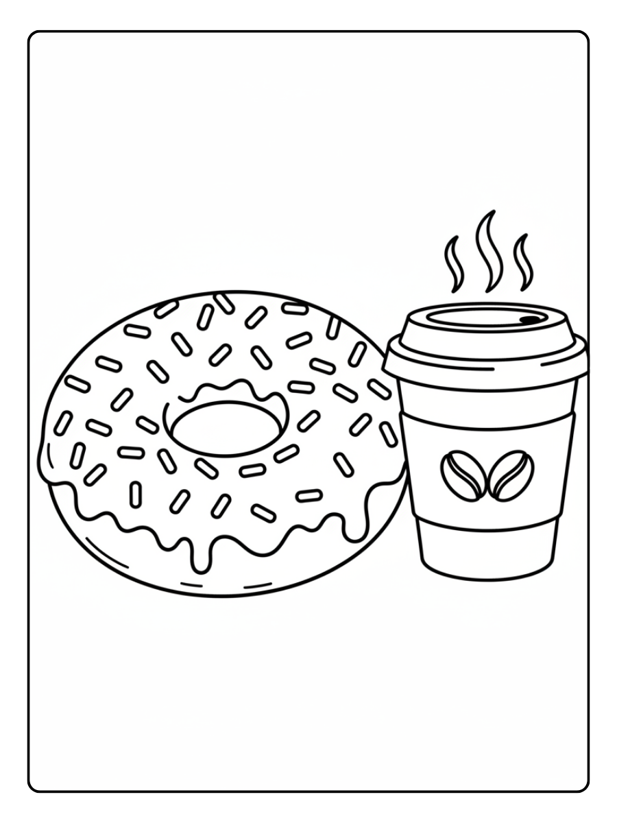 Donut Coloring Pages – Donut with Coffee