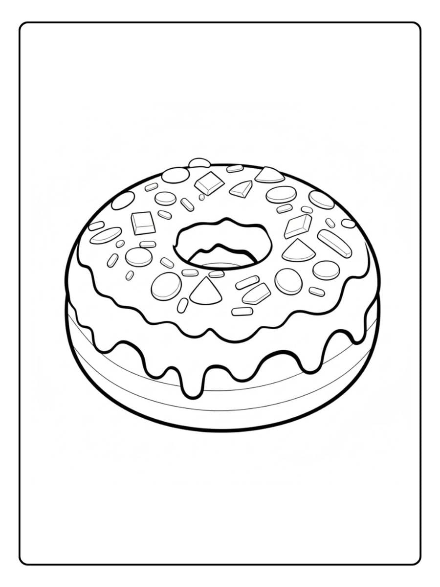 Donut coloring page classic donut with icing
