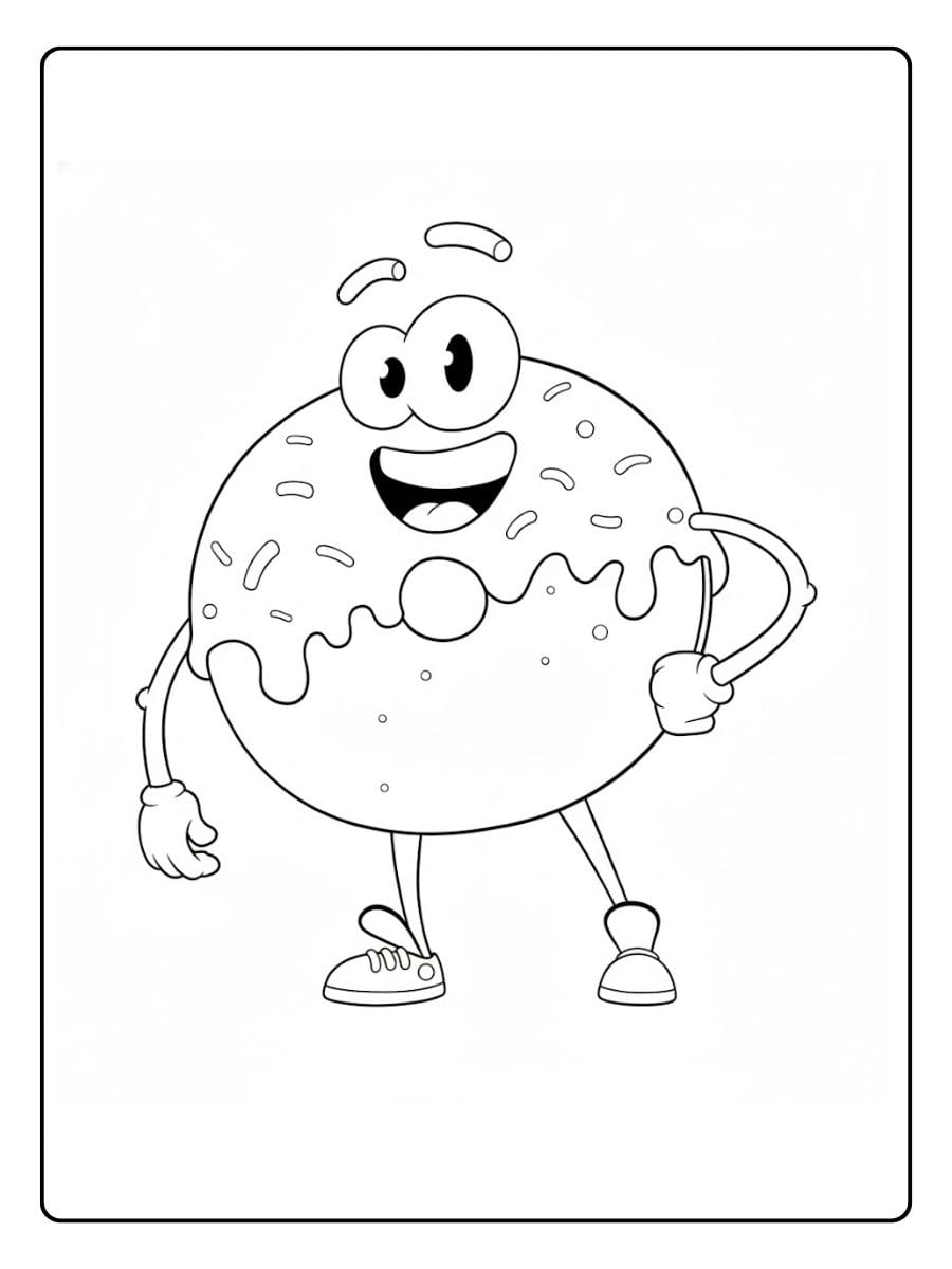 Donut coloring page cute donut character standing