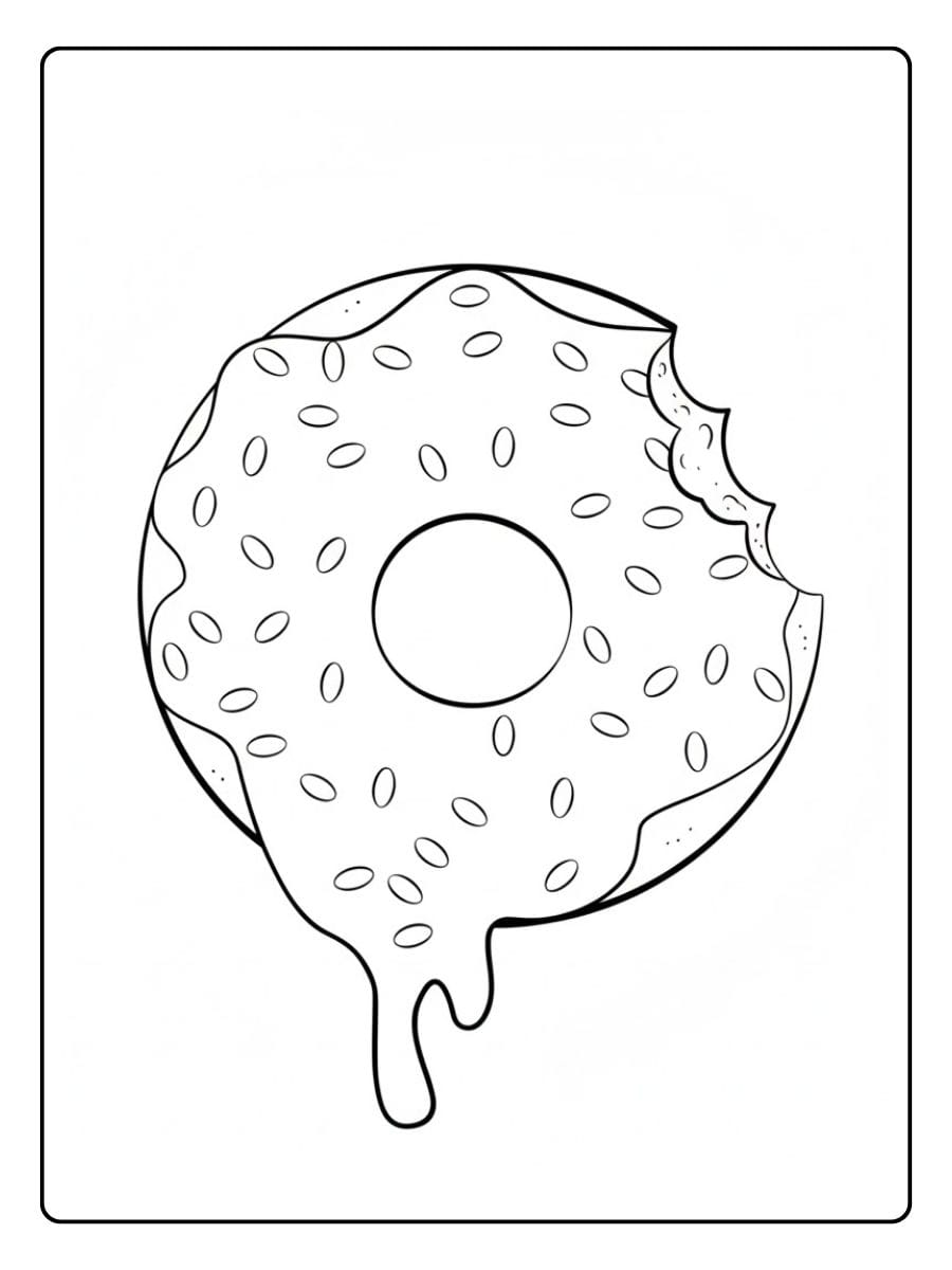 Donut coloring page dripping icing donut