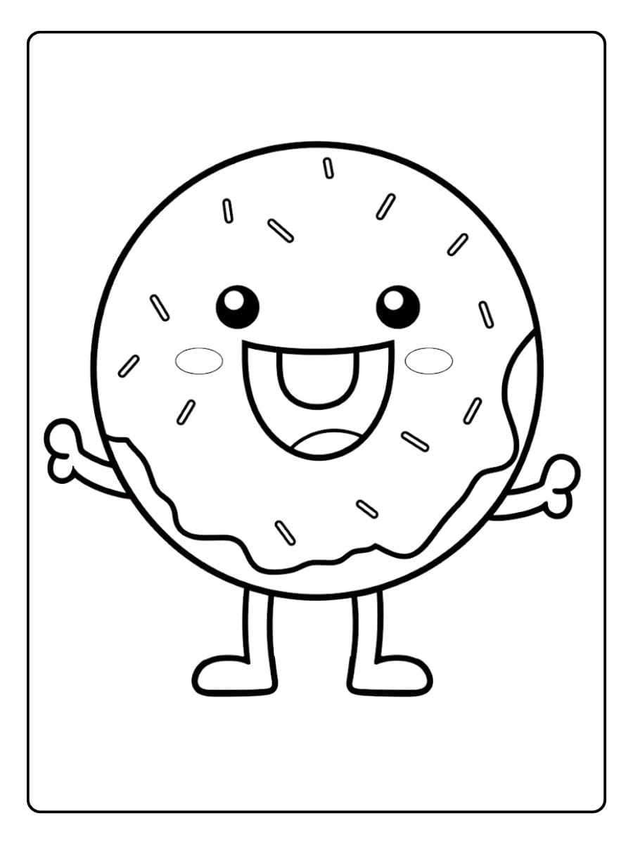 Donut coloring page happy donut cartoon style