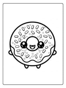 Donut coloring page kawaii donut with face