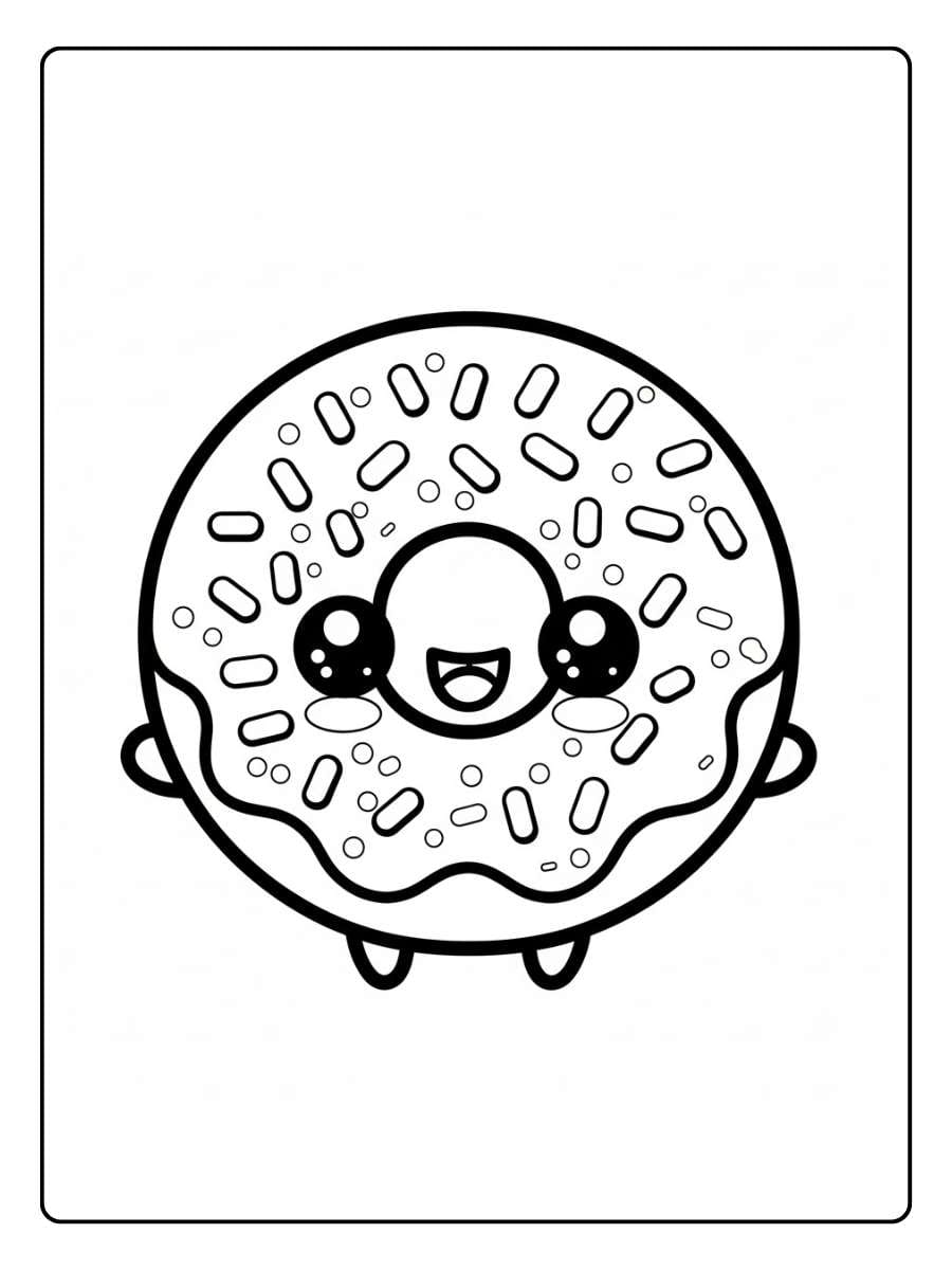 Donut coloring page kawaii donut with face