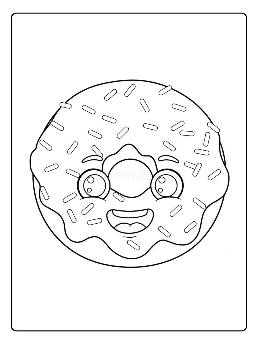 Donut coloring page smiling donut with glasses