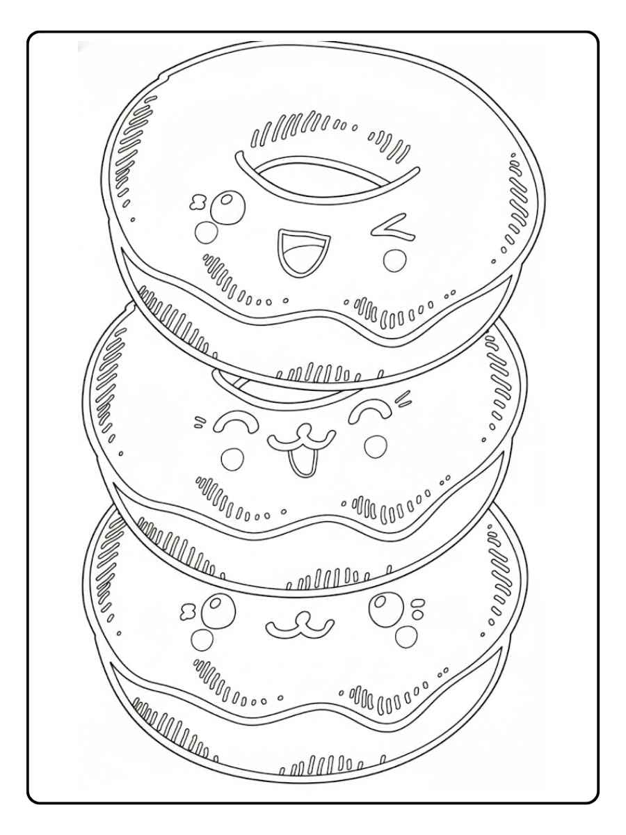 Donut coloring page stacked donuts illustration